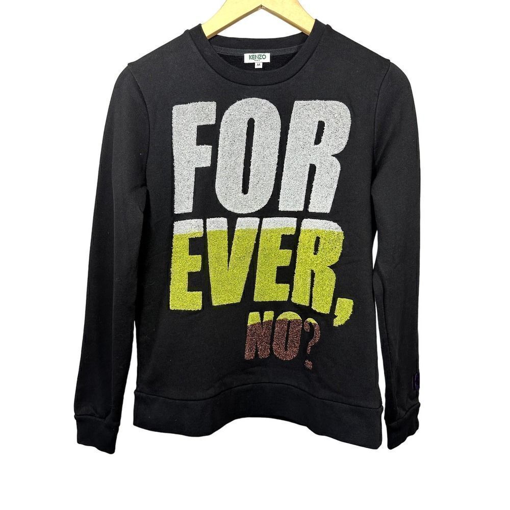 KENZO Women's Cotton Forever, No? Pullover Crew Neck Sweatshirt Black Medium